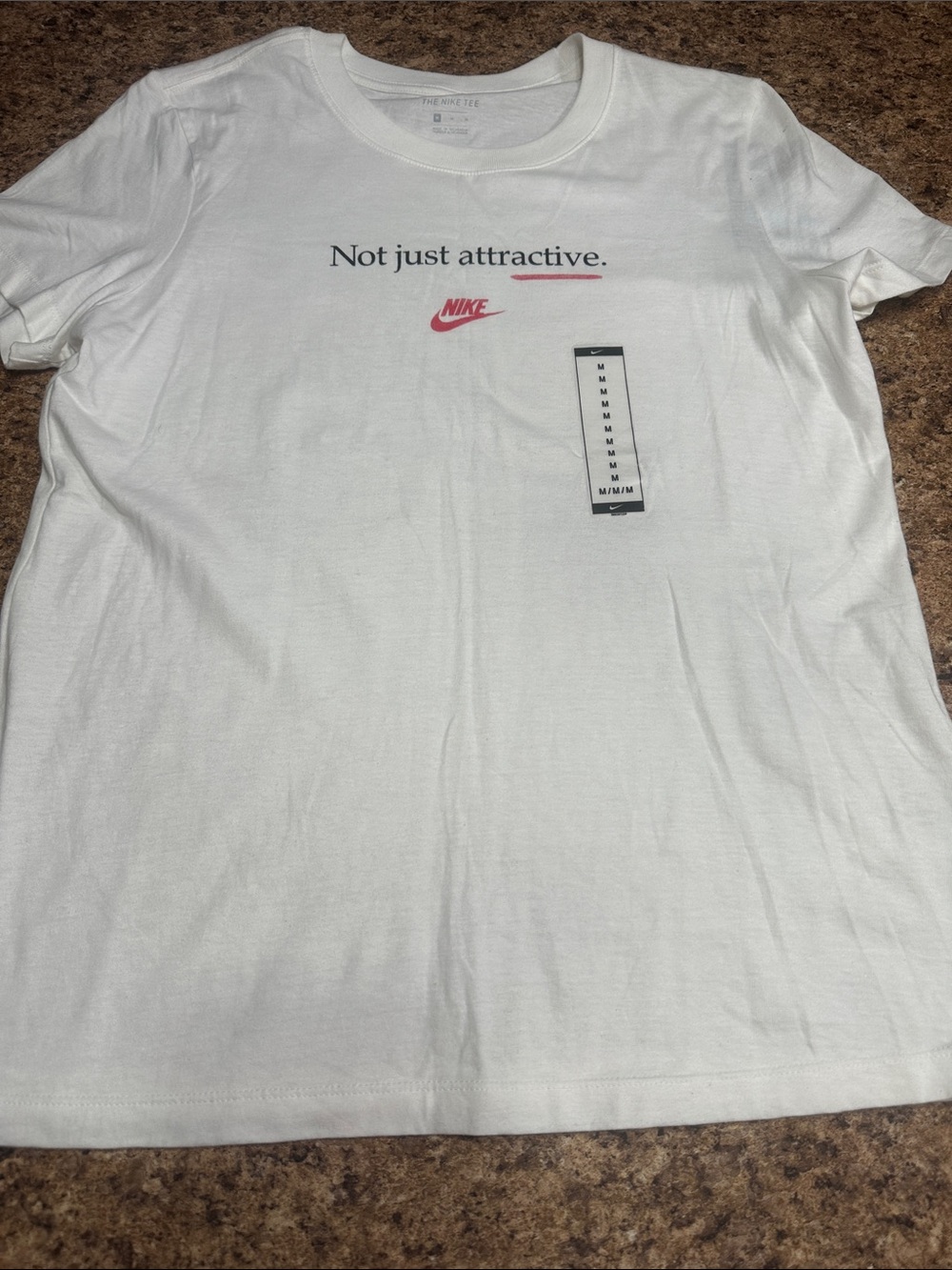 Nike White Short-Sleeve Tee with Red & Black Logo and Slogan Medium